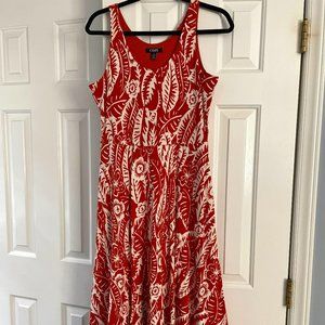 Chaps Red-Orange Stretchy Tropical Floral Pattern Midi Dress | Women's M